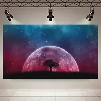 پوستر پارچه ای طرح کهکشان و ستارگان مدل تک درخت و ماه کد AR17570