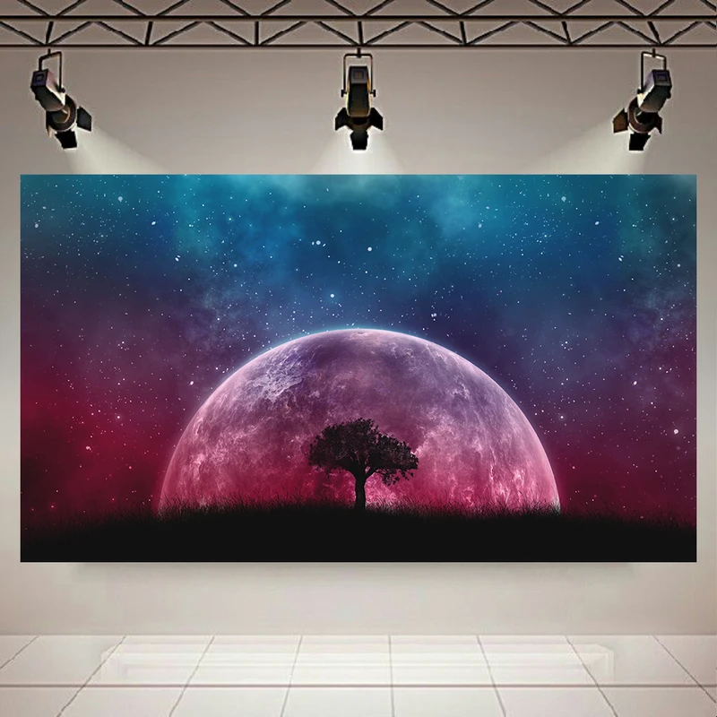 استیکر طرح کهکشان و ستارگان مدل تک درخت و ماه کد AR1795