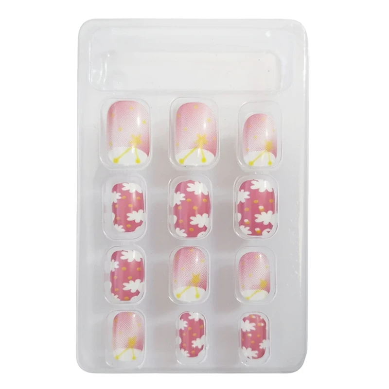 ناخن مصنوعی دست کودک مدل شکوفه گیلاس بسته 12 عددی