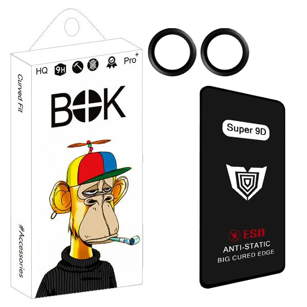 محافظ صفحه نمایش بوک مدل Super 9D Pro مناسب برای گوشی موبایل شیائومی redmi 13c به همراه محافظ لنز دوربین
