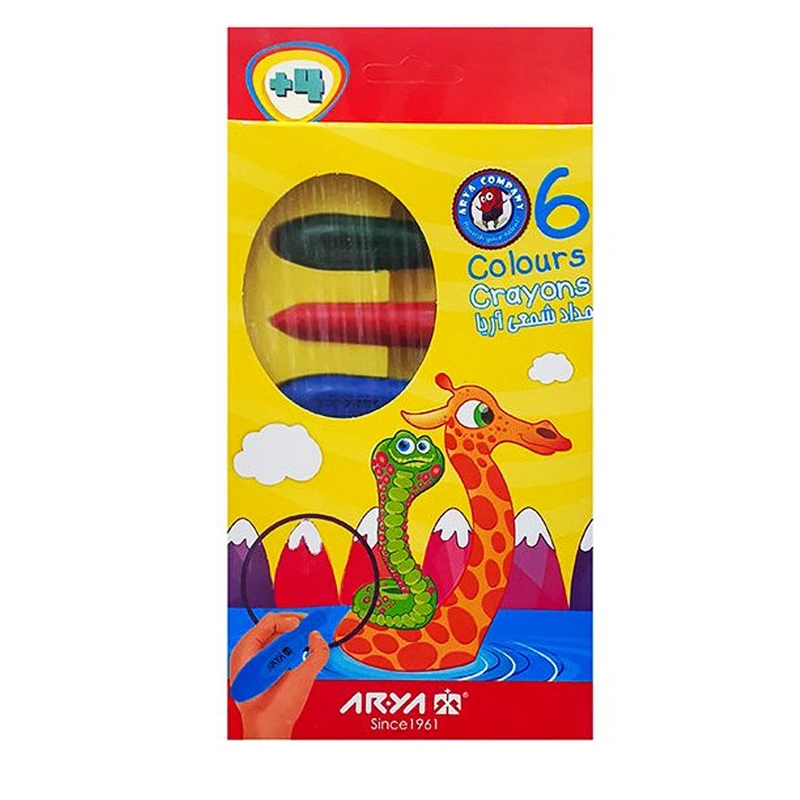 مداد شمعی 6 رنگ آریا مدل کرایون کد 2051 طرح زرافه