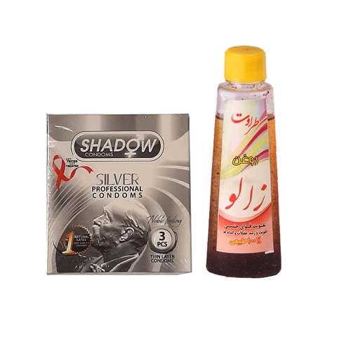 روغن زالو طراوت کد 12 حجم 50 میلی لیتر به همراه کاندوم شادو مدل Silver بسته 3 عددی