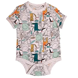 بادی آستین کوتاه نوزادی سوکیوت مدل باغ وحش رنگ طوسی روشن