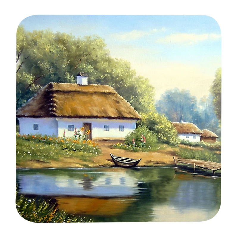 مگنت طرح نقاشی منظره برکه و قایق و کلبه و جنگل کد G1014