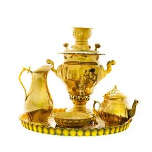 سرویس سماور ذغالی 5 پارچه برنجی مدل پیچ کد 4230