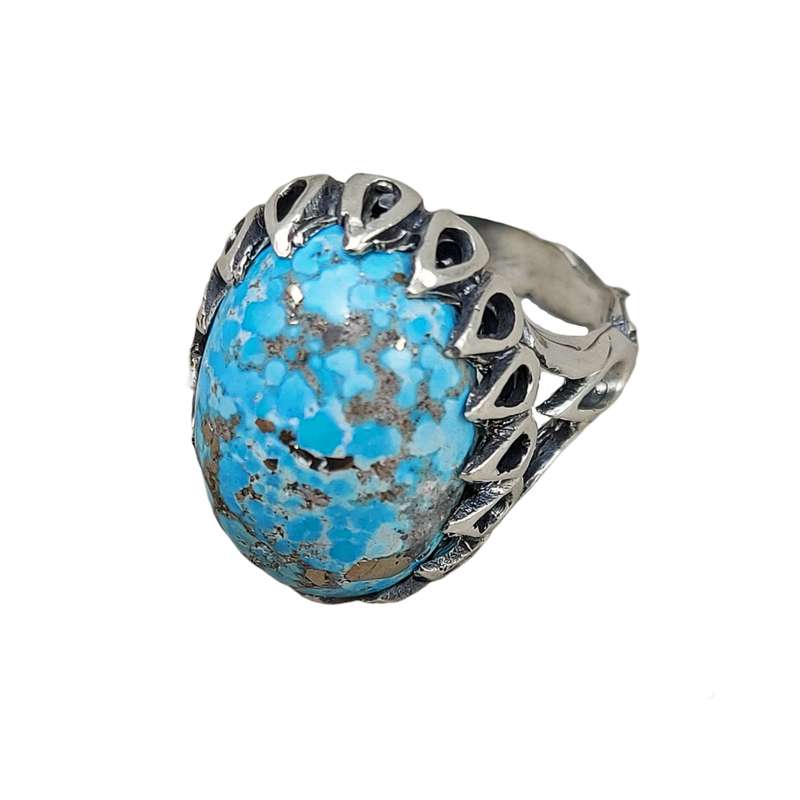 انگشتر نقره مردانه مدل فیروزه کرمان رکاب اشکی