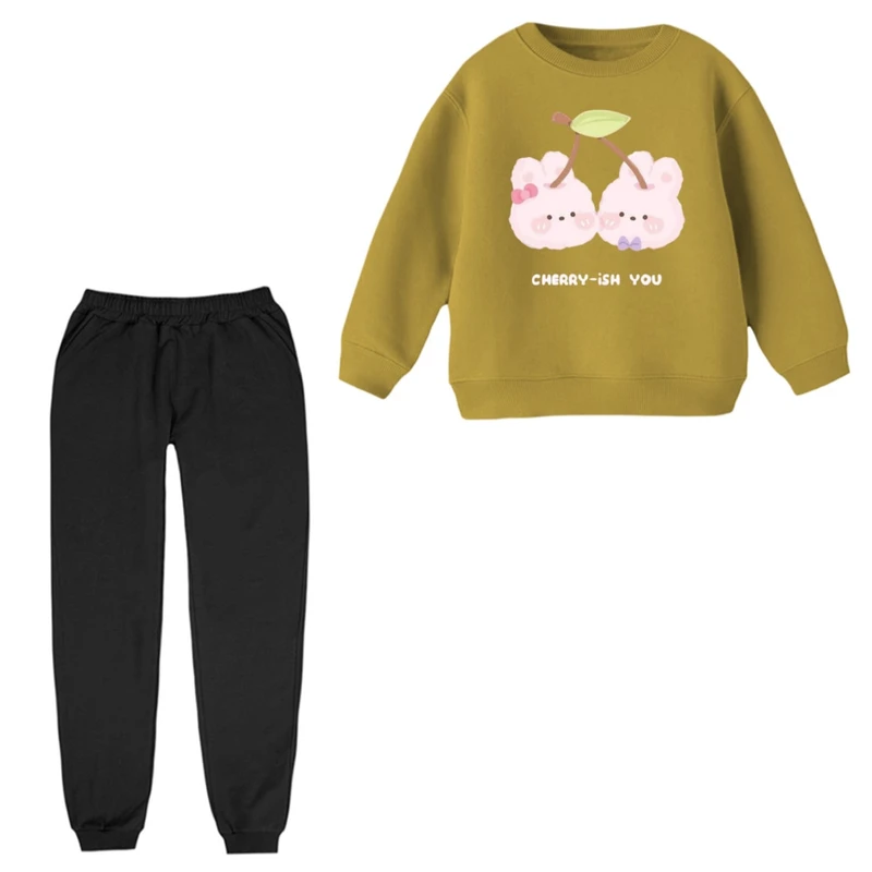 ست سویشرت آستین بلند و شلوار راحتی بچگانه مدل گیلاس خرگوش