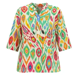 بلوز آستین سه ربع یقه انگلیسی زنانه مدل هفت قلم