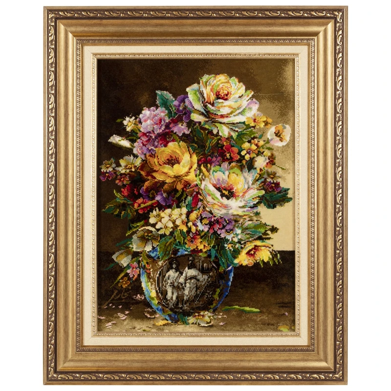 تابلو فرش دستباف سی پرشیا طرح گل در گلدان هخامنشی کد 904030