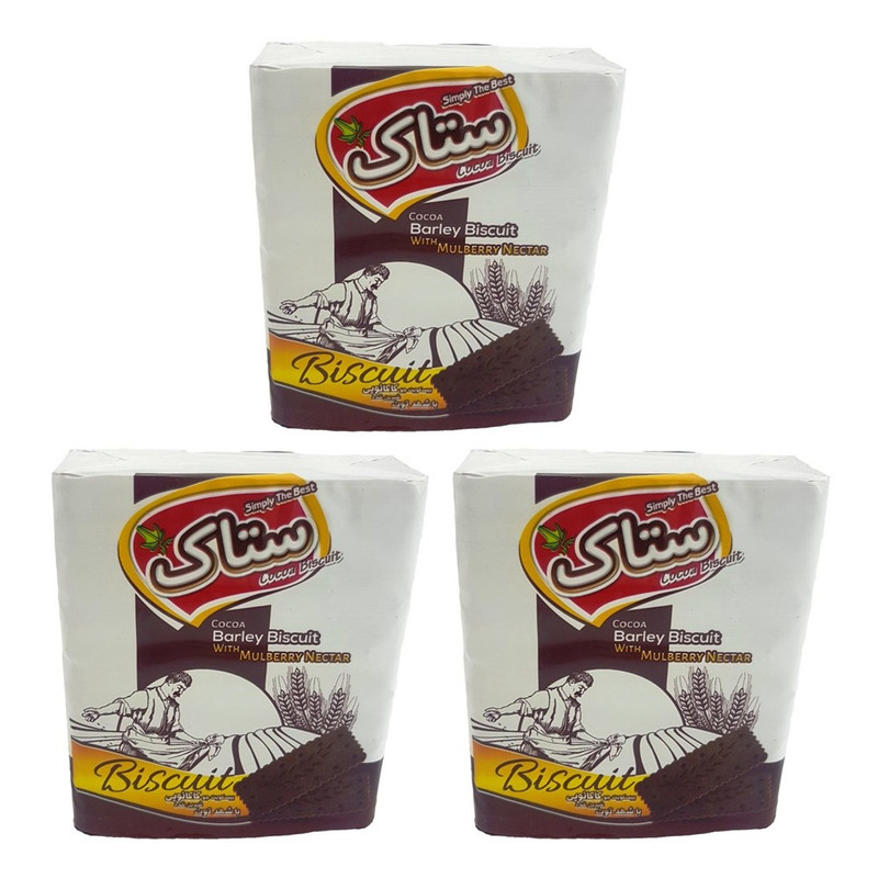 بیسکویت جو کاکائویی با شهد توت ستاک - 190 گرم بسته 3 عددی