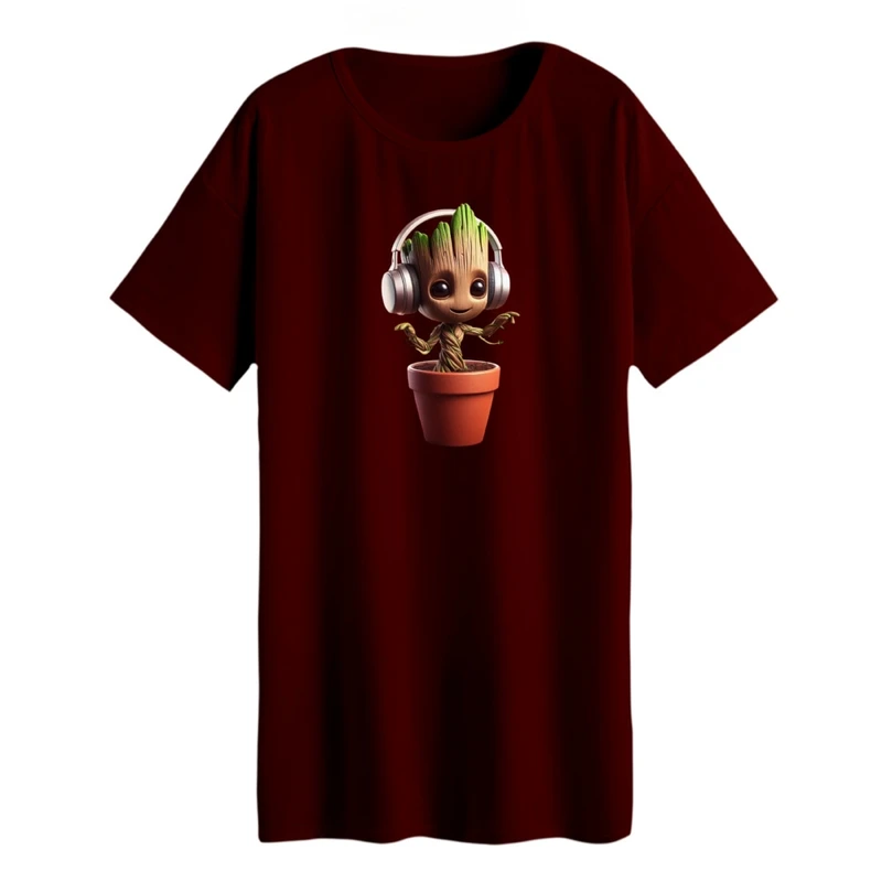 تی شرت لانگ زنانه مدل گروت و گلدان