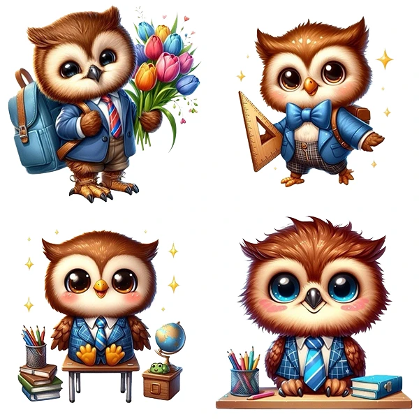 استیکر پارچه و لباس پاد آفرین طرح مدرسه و جغد بامزه کد 4104