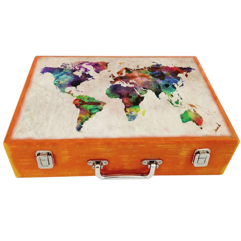 جعبه چوبی مدل چمدان طرح نقشه جهان کد WS202