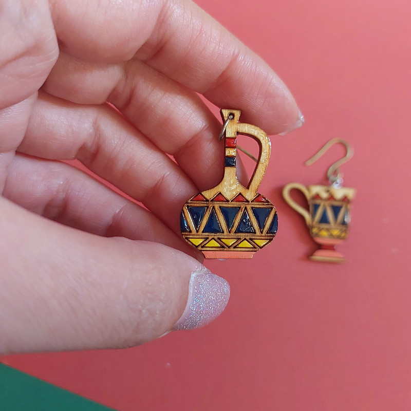 گوشواره زنانه مدل چوبی تابه تا طرح جام و کوزه کد EP001