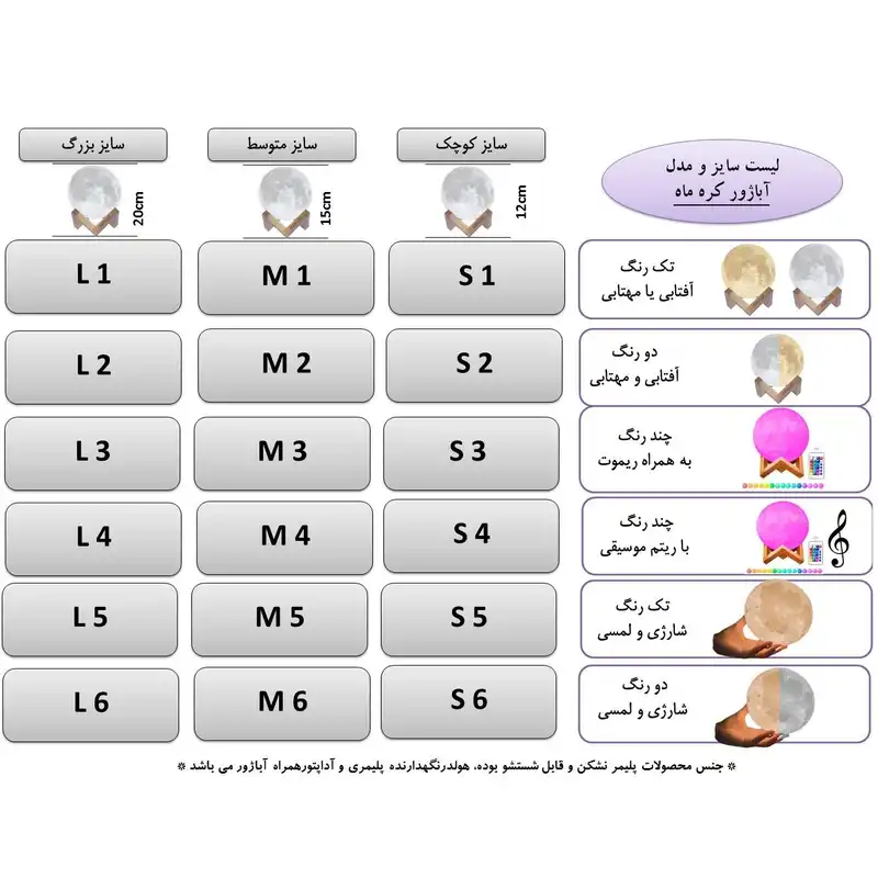 آباژور رومیزی مدل ماه کد L5