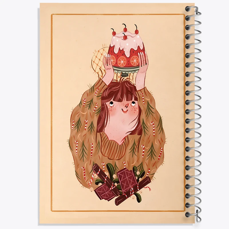 دفتر نقاشی 50 برگ خندالو طرح دختر و کیک توت فرنگی کد F8386