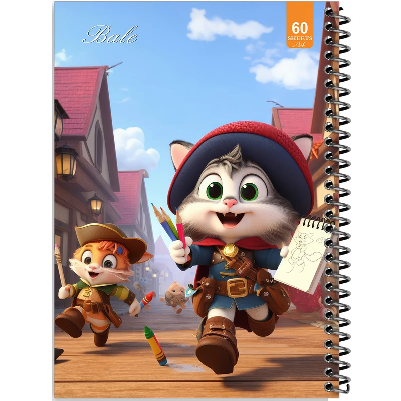 دفتر نقاشی 60 برگ انتشارات بله طرح فانتزی گربه نقاش کد A4-O300