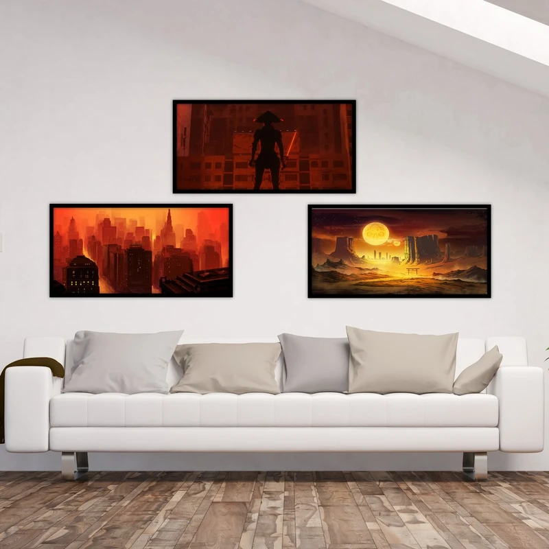 تابلو بکلیت طرح نقاشی غروب و خورشید مدل B-556 مجموعه 3 عددی