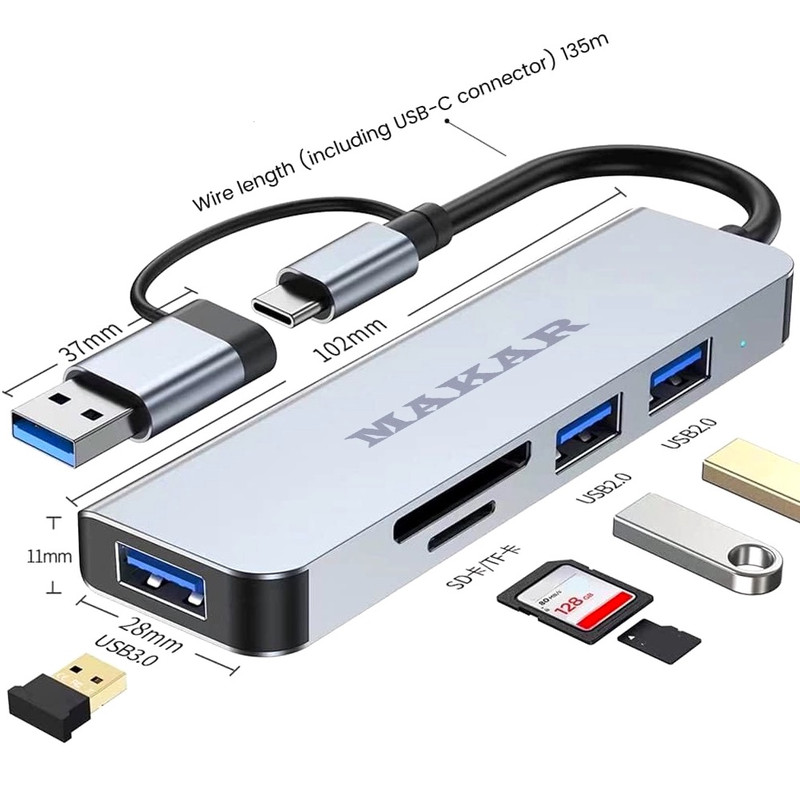 هاب و کارت خوان 5 پورت USB 3.0 ماکار مدل 5in1 MK-HU235