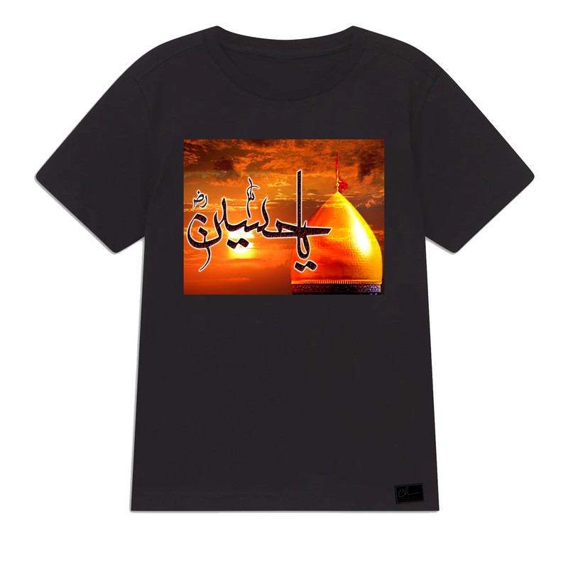 تی شرت آستین کوتاه پسرانه مدل یا حسین کد F136 رنگ مشکی
