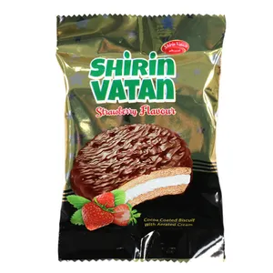 بیسکویت کرم دار توت فرنگی شیرین وطن 35 گرم بسته 48 عددی 