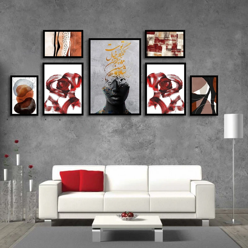 تابلو بکلیت طرح نقاشی مدرن و شعر ایرانی مدل B-1791 مجموعه 7 عددی