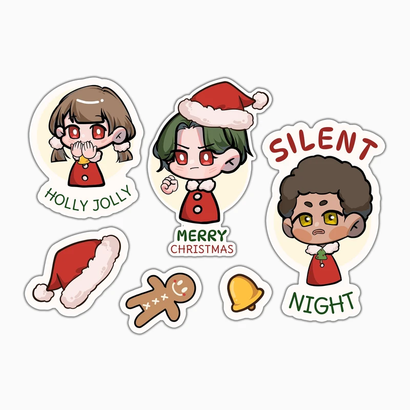 استیکر لپ تاپ و موبایل بووم طرح کریسمس کد MA93 مجموعه 6 عددی