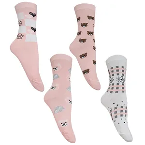 جوراب ساق بلند دخترانه تن پوش هنگامه مدل خرسی و قلب بسته 4 عددی 