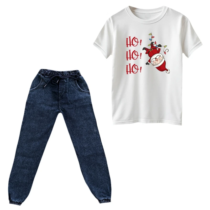 ست تی‌شرت و شلوار پسرانه مدل بابانوئل کریسمس کد 21