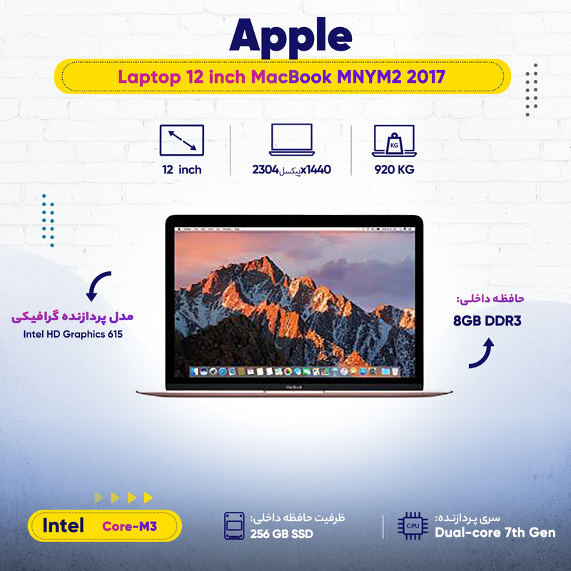 لپ تاپ 12 اینچی اپل مدل MacBook MNYM2 2017