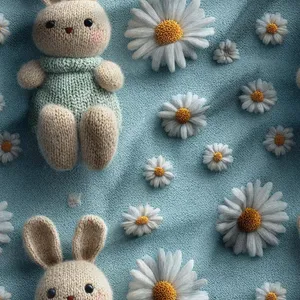 پارچه ملحفه عرض 1.5 متر پارچه باما طرح پنج بعدی خرگوشی کارتونی کد 5014533 رنگ آبی