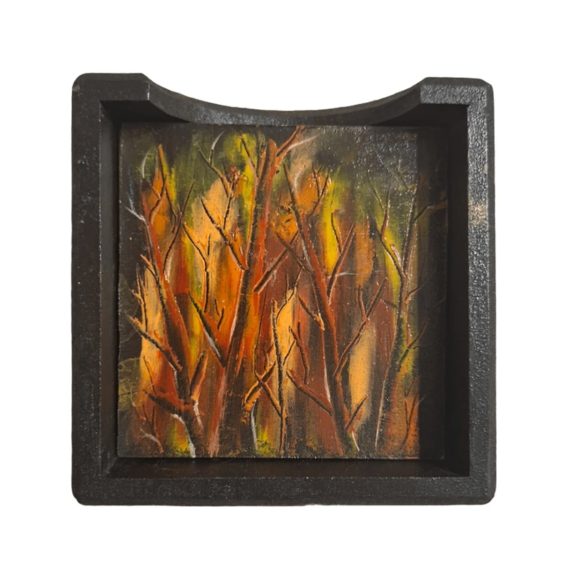 زیر لیوانی چوبی مدل دو رو طرح درختان رنگی