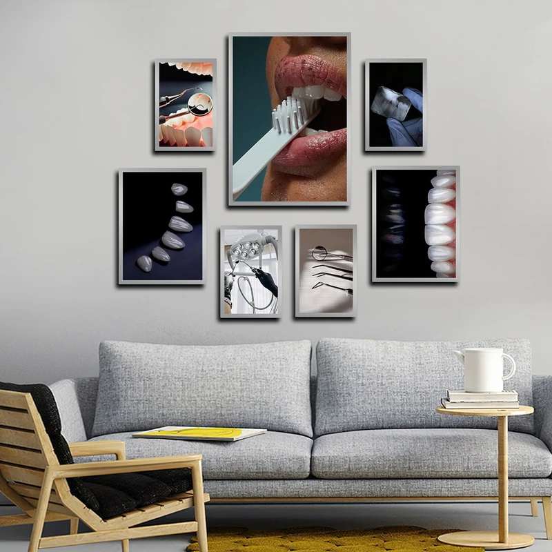 تابلو بکلیت طرح دندانپزشکی مدل SI-4096 فریم نقره ای مجموعه 7 عددی