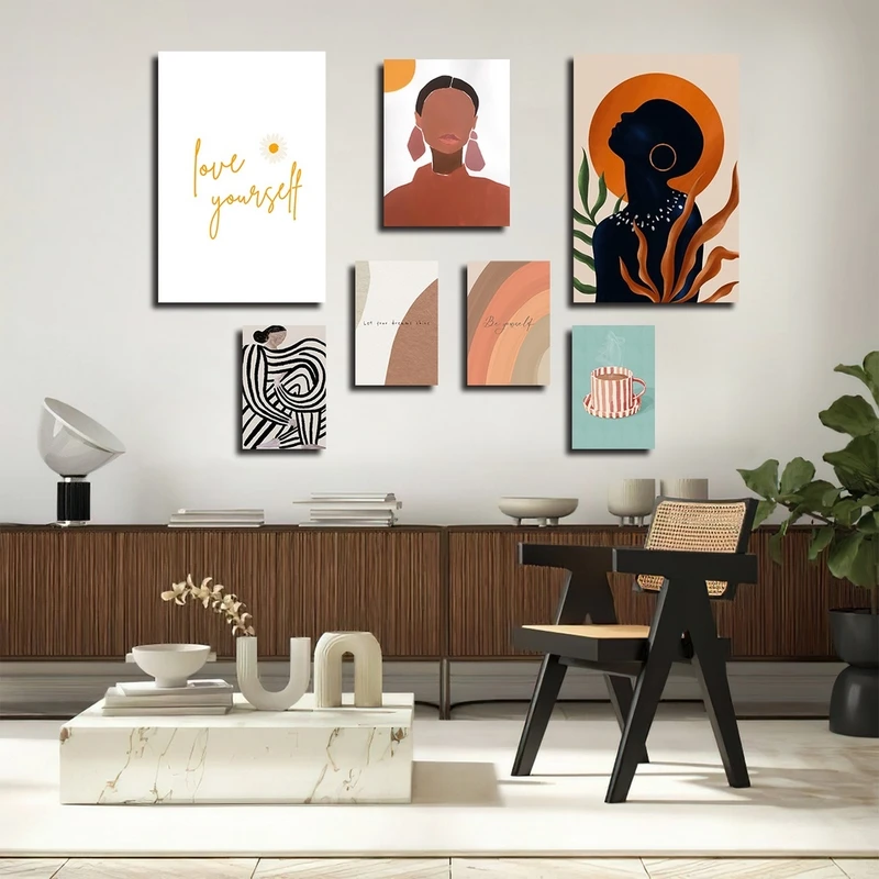 تابلو شاسی بکلیت طرح نقاشی مدرن مینیمال مدل SH-2333 مجموعه 7 عددی