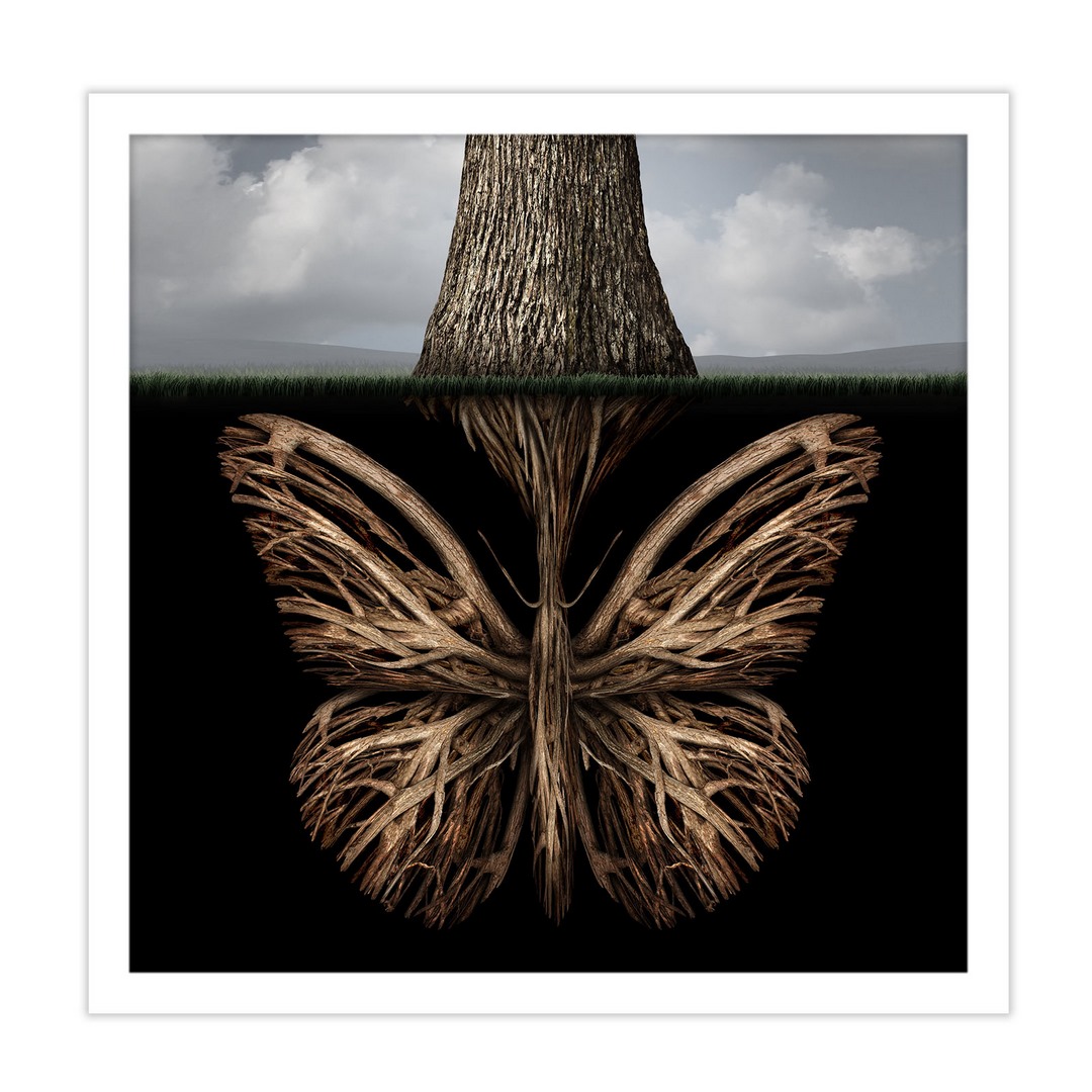 تابلو بکلیت طرح طبیعت ریشه درخت و پروانه مدل W-10052