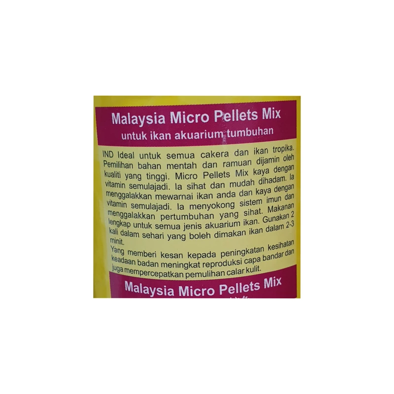 عکس شماره 5 : غذای ماهی مالزی مدل میکرو پلت میکس اسپرولینا کالر حجم ۲۸۰ میلی لیتر
