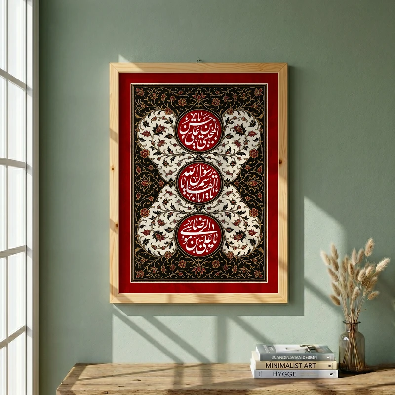 تابلو طرح شهادت پیامبر اسلام (ص) و امام حسن (ع) مدل G14431 فریم کرم روشن