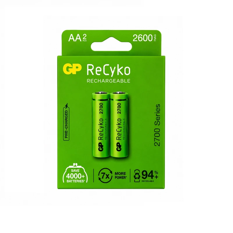 باتری قلمی جی پی مدل  ReCyKo AA REACHARGABLE 2600mAh بسته 2 عددی