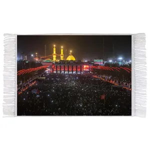 فرش ماشینی دیوارکوب اطلس آبی طرح حرم امام حسین مدل T2434 