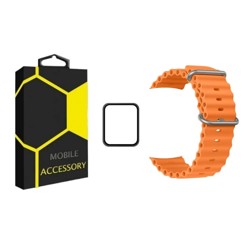 بند مدل سیلیکونی مناسب برای اپل واچ 44 میلی متری به همراه محافظ صفحه نمایش