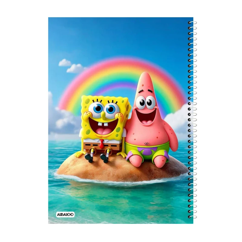 دفتر مشق 50 برگ آلبالو طرح انیمیشن پاتریک و باب اسفنجی کد 2193