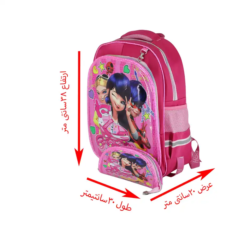 کوله پشتی طرح دختر کفشدوزکی کد 5000o به همراه جامدادی