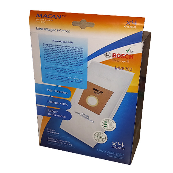 پاکت جاروبرقی مدل MB6200 بسته 4 عددی مناسب جاروبرقی بوش  TYPE:G