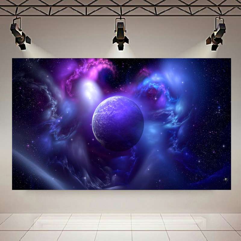 پوستر پارچه ای طرح بلک لایت کهکشان مدل سیاره و سحابی درهم تنیده کد AR30960