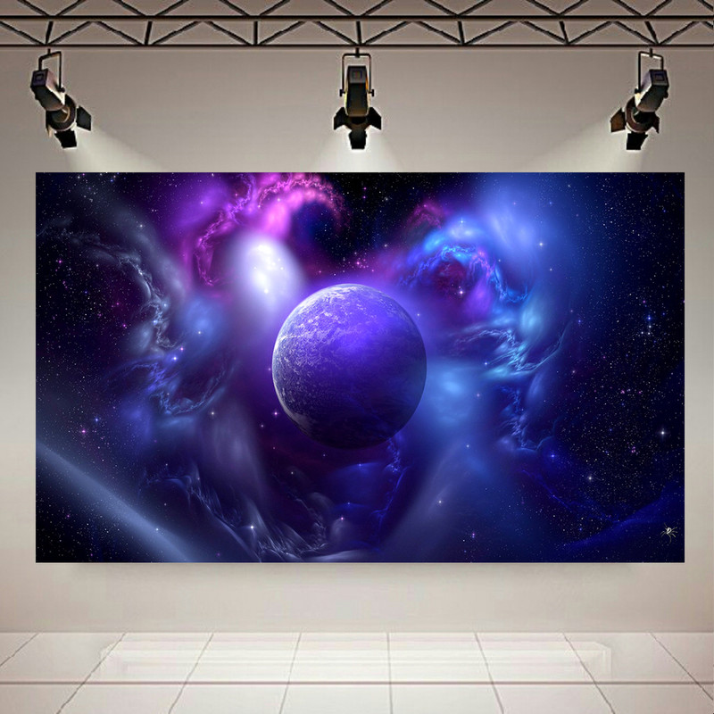 پوستر پارچه ای طرح بلک لایت کهکشان مدل سیاره و سحابی درهم تنیده کد AR30960