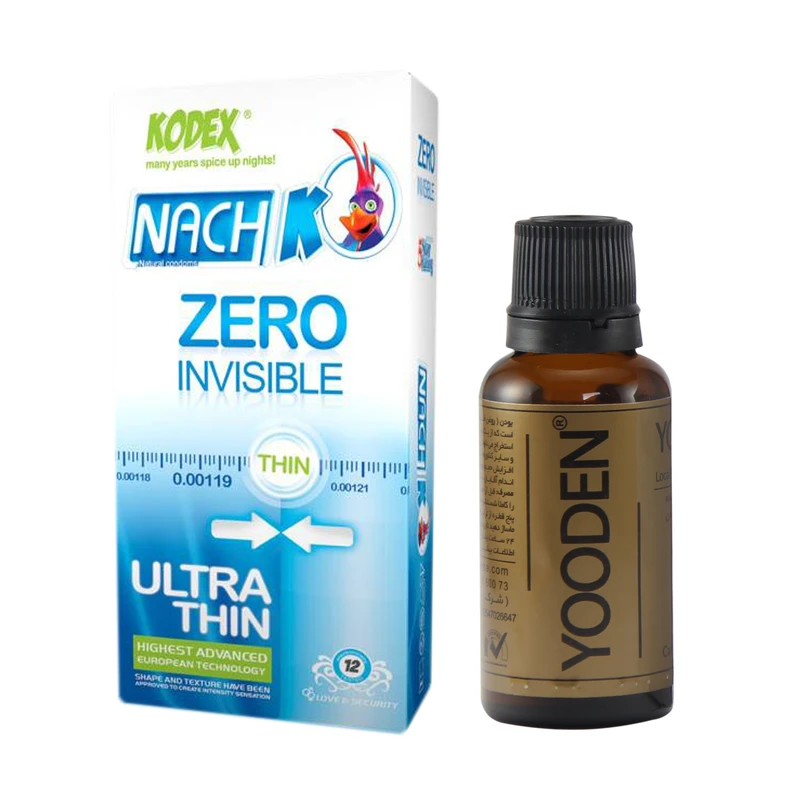 کاندوم ناچ کدکس مدل Zero Invisible بسته 12 عددی به همراه روغن یودن کد 01 حجم 30 میلی لیتر