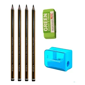 مداد مشکی کسری با درجه سختی HB مدل جشنواره به همراه مداد قرمز و تراش مدل مخزن دار و پاک کن مجموعه 8 عددی
