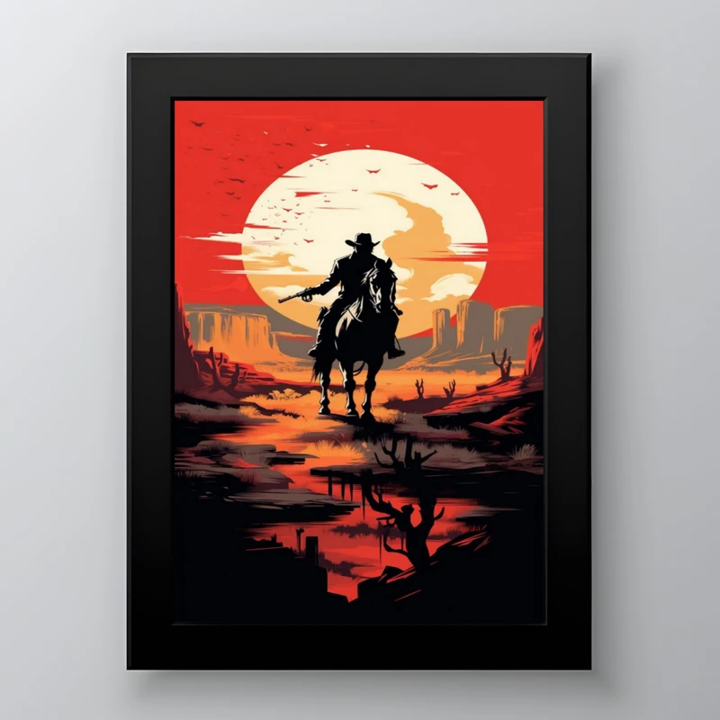 تابلو طرح مینیمال بازی red dead redemption2 مدل دکوراتیو فریم مشکی