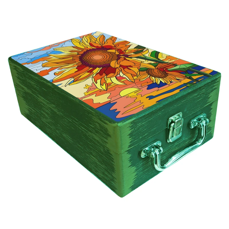  جعبه هدیه مدل چمدان چوبی طرح آفتابگردان کد WS717