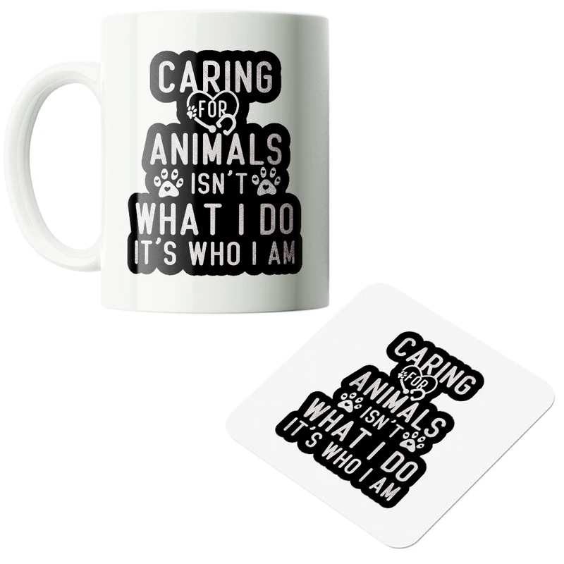 ماگ پاد آفرین مدل دامپزشک پت شاپ حامی حیوانات کد PZ495 به همراه زیرلیوانی